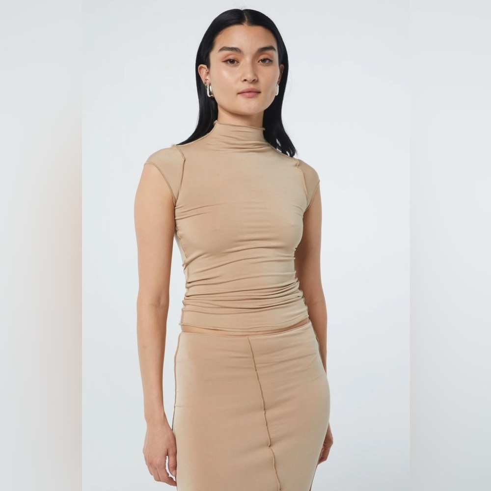 The Line by K Reese Mock Neck in Beige